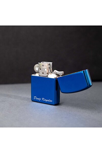 Popilero Kişiye Özel İsim Baskılı Mavi Zippo Çakmak