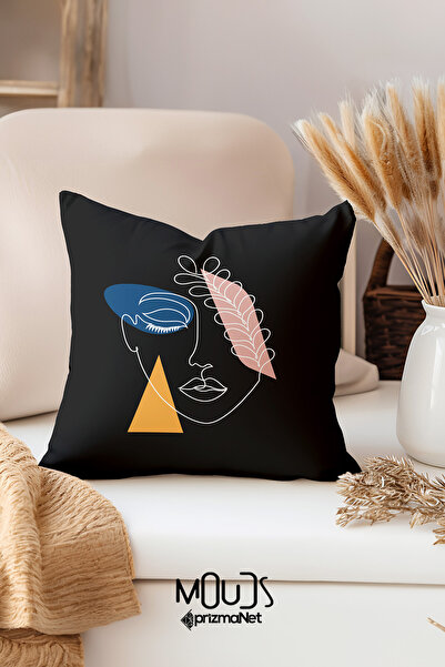 Moud's Κάλυμμα μαξιλαριού με μονό ριχτάρι με εμπριμέ μαύρη γραμμή διπλής όψης