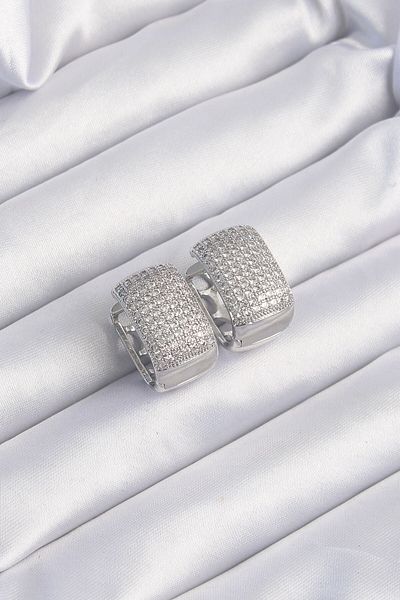Skygo Silver Colored Zircon Cubic Zirconia Brass Hoop Earrings - Tj-bkp9201