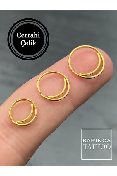 Karınca Piercing Patterned Gold Color Thin Full Hoop Helix Rook Daith Ear Septum Tragus Nose Piercing Earrings