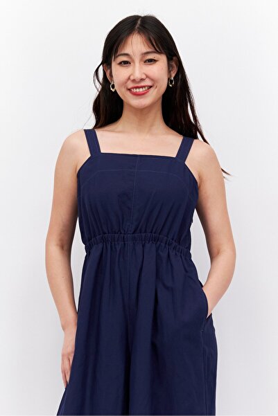Esprit Women Plain Sleeveless Wide Leg Jumpsuit, Navy Blue