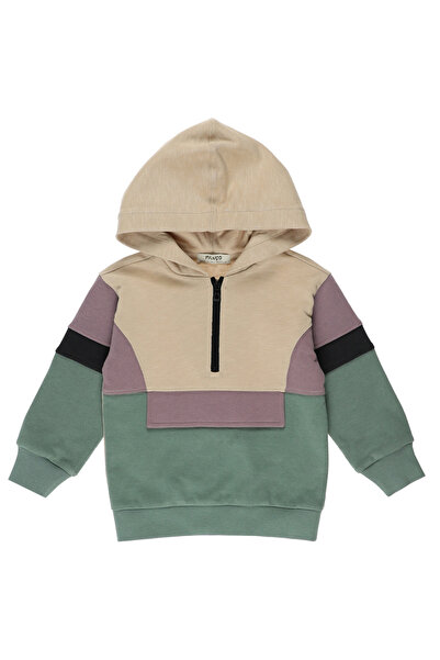 Panço Erkek Çocuk Blok Renkli Bej Sweatshirt