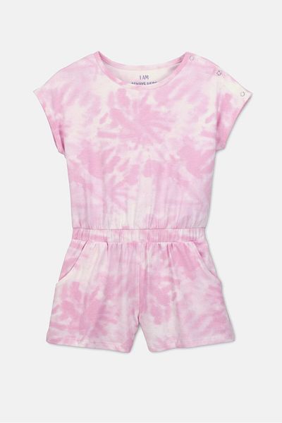 Tchibo Kids Girl Tie Dye Round Neck Playsuit, Pink
