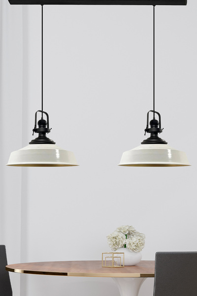 Bamyum İkili Asaletli Beyaz Avize Siyah Başlık Retro Sarkıt Lamba Mutfak Salon Kafe Avizeleri