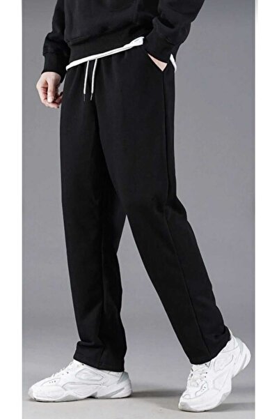 UYN SPORT Черни унисекс сезонни широки спортни панталони със свободна кройка