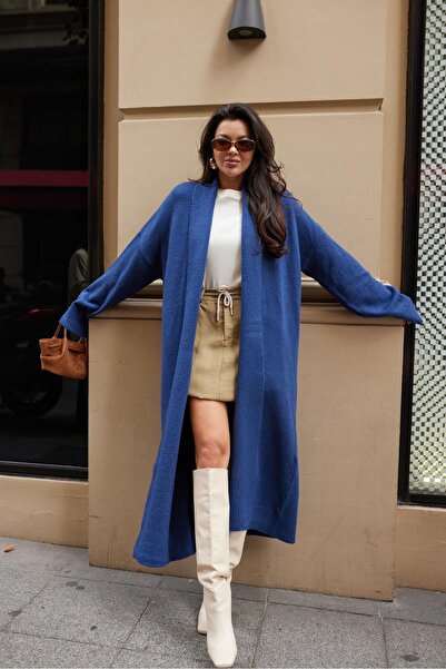Askı Nişantaşı Indigo Shawl Collar Long Cardigan