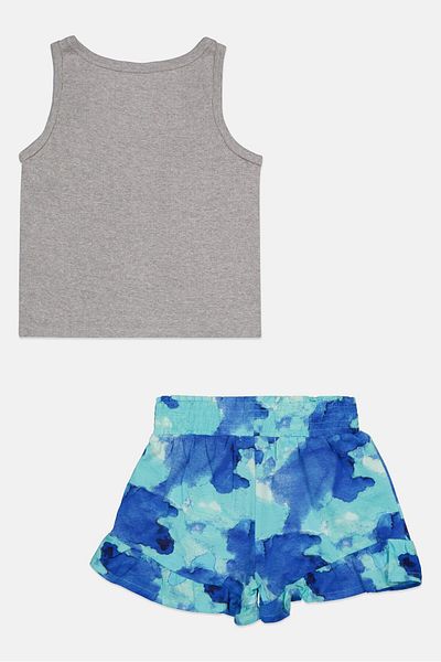 Madden Girl Kids Girl 2 Tie Dye Tee And Short Set, Grey/blue