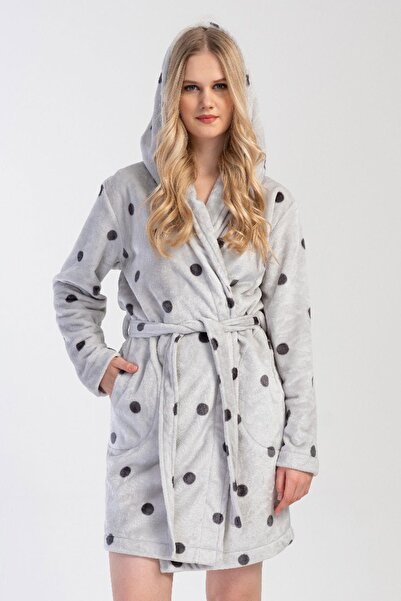 VİENETTA Rochie scurtă gri Welsoft cu glugă pentru femei C9T2N1O304