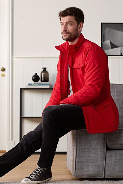 Tchibo Men High Neck Long Sleeve Knitted Jacket, Red