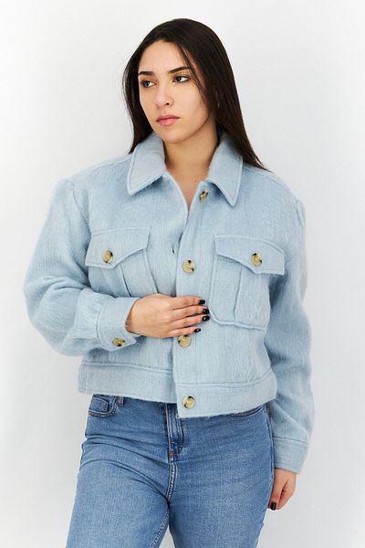 NA-KD Women Textured Puffer Jacket, Blue