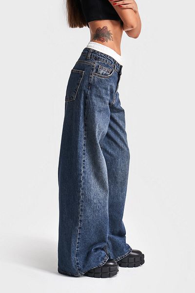 its basic Tint Colored Γυναικείο Boxer - Χρώμα Τζιν, Λεπτομέρεια Boxer, Palazzo Fit Denim
