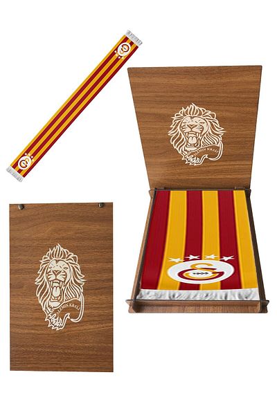 Galatasaray Cutie din lemn cu leu cu dungi galbene roșii