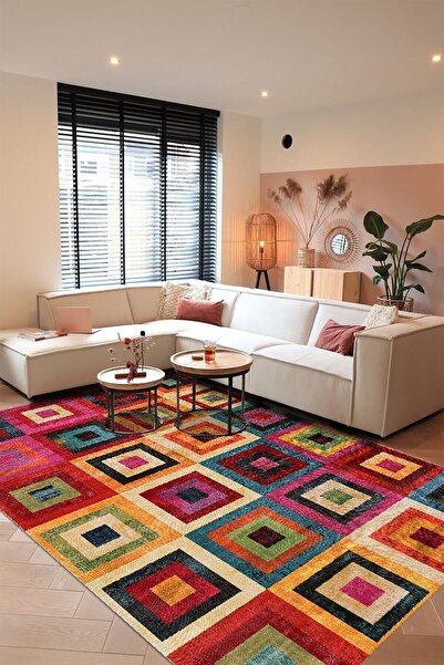 Depoba Amber Kadife Modern Desenli Pamuk Tabanlı Yıkanabilen Kaymaz Antibakte...