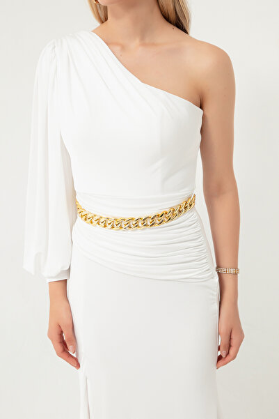 Lafaba Жіноча біла довга вечірня сукня з ланцюжком на одне плече