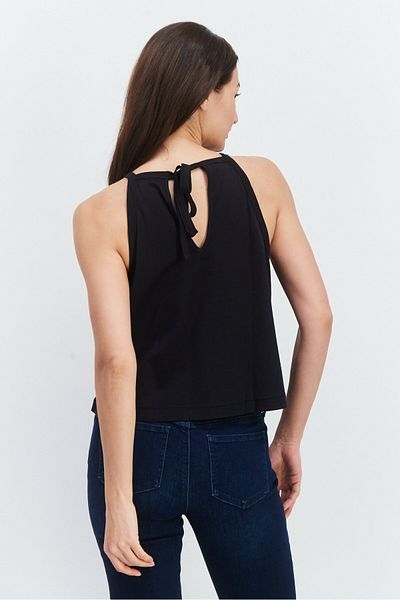 Esprit بلوزة سادة بدون أكمام برباط عنق للنساء، أسود