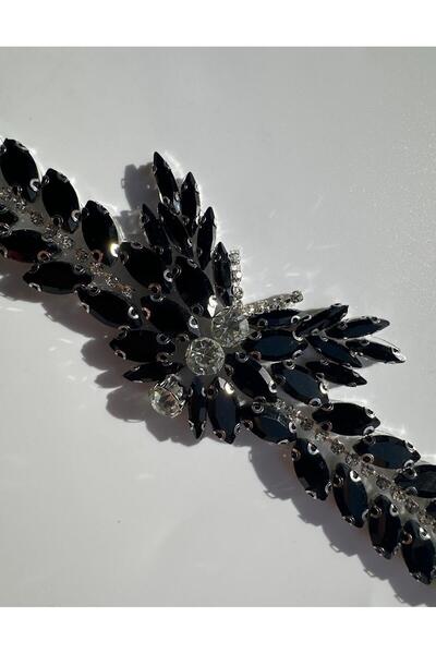 KARAASLAN Kristal Cam Siyah Taşlı Desenli Motif Yapıştırma Dekor