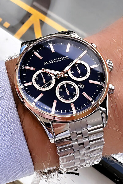 mascionni ساعة يد أصلية للرجال هدية 3 أتم مقاومة للماء باللون الفضي وسوار فول...