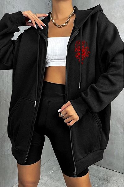 memowear Ζακέτα Unisex 2ip πλεκτό ύφασμα Red Dragon Printed
