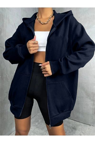 memowear Cardigan unisex din țesătură tricotată cu 2 fire bleumarin