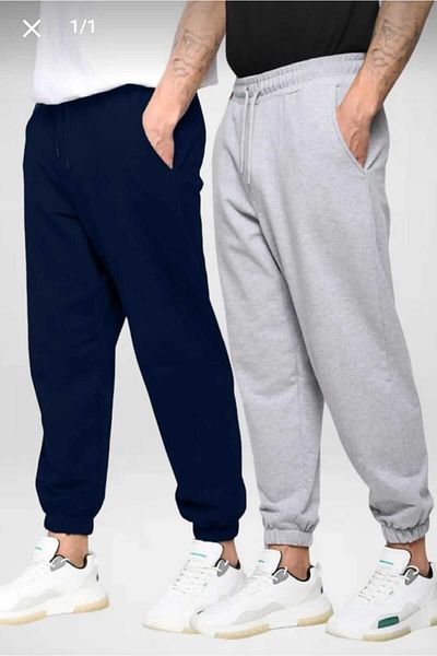 UYN SPORT 2-Piece Navy Blue-Grey Winter Raised Elastic Leg Large Size Loose Sweatpants Joggers