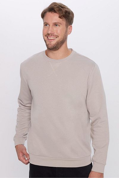 Tudors Unisex Oversize Wide Cut βαμβακερό βασικό γκρι φούτερ με λαιμόκοψη