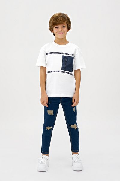 Panço Weißes T-Shirt für Jungen mit Reißverschlussdetail