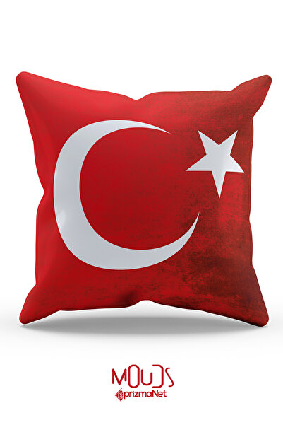 Moud's Double Sided Printed Turkish Crescent and Star Patterned Single Throw Pillow Case