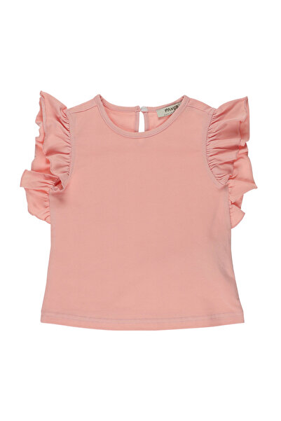 Panço Kız Bebek Bisiklet Yakalı Fırfırlı Somon Tişört