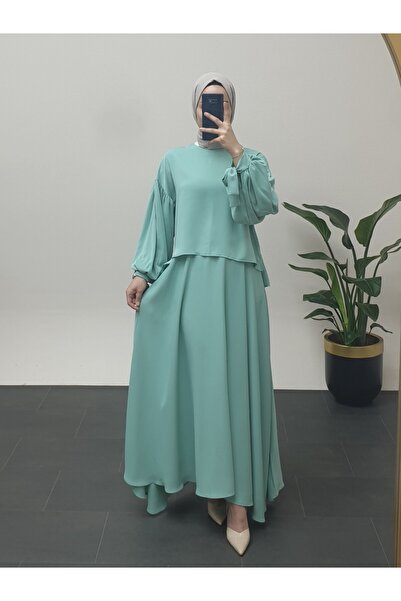 Modamorfo Lace-Up Balloon Skirt Set with Sleeves - Aqua Green