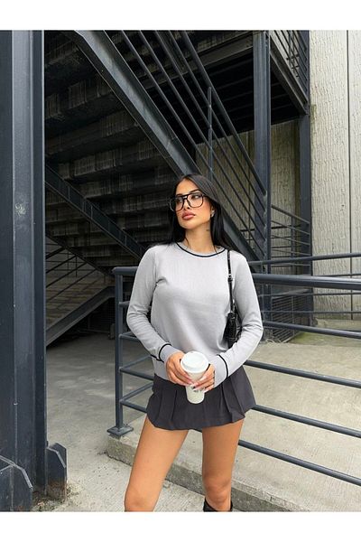 kenza'a Pulover de tricotaj cu gât crew pentru damă, cu talie elastică