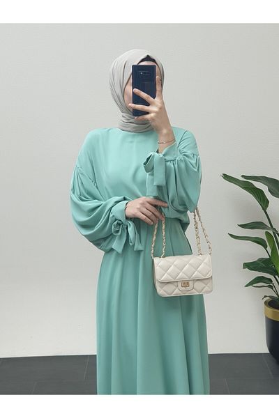 Modamorfo Lace-Up Balloon Skirt Set with Sleeves - Aqua Green