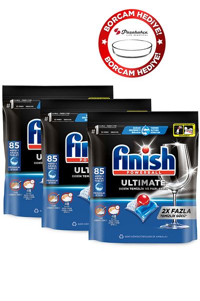 Finish Ultimate Dishwasher Detergent Capsule Tablet 255 Pieces of 3 + Borcam Gift