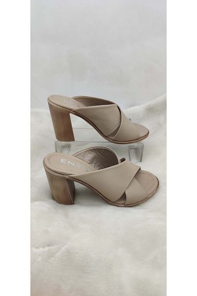 ÇİĞDEM KUNDURA Παντόφλες με τακούνι White Cross Cut - Real Leather Crocus (T6)