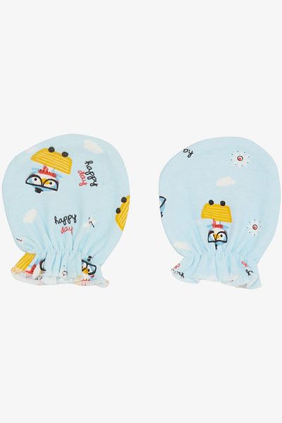 Breeze Newborn Baby Gloves with Glasses Bird Pattern Light Blue