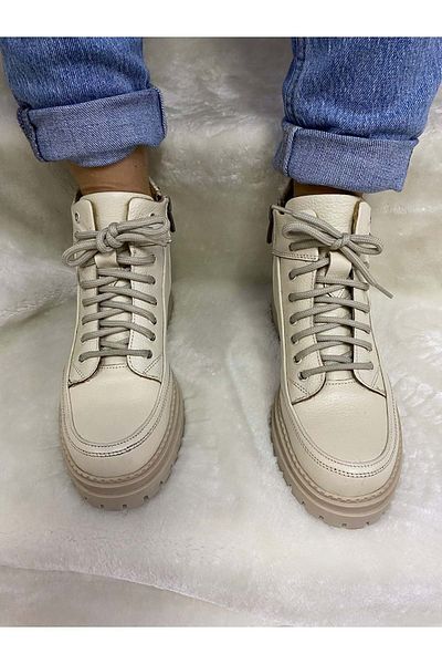 ÇİĞDEM KUNDURA Γυναικείες μπότες από γνήσιο δέρμα Cream Tied Crocus - B1B