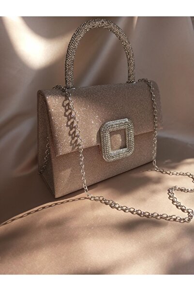 Gül Karatekin Geantă de rochie de seară cu sclipici și piatră de culoare aurie