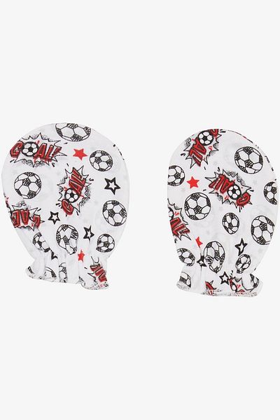 Breeze White Newborn Baby Gloves - Football Themed