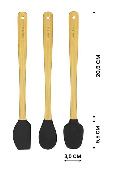 valletta Indigo Black Bamboo Silicone Spatula - Set of 3 Long 26 Cm
