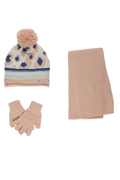 Panço Kız Çocuk Pembe Şapka Eldiven Set