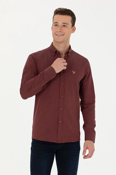 U.S. Polo Assn. Ανδρικό μπορντό μακρυμάνικο πουκάμισο Basic 50271275 -vr014