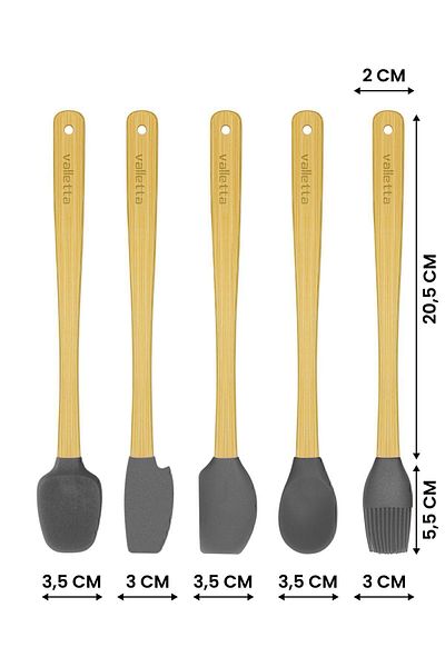 valletta Indigo Gray Bamboo Silicone Spatula Set of 5 - Long 26 Cm