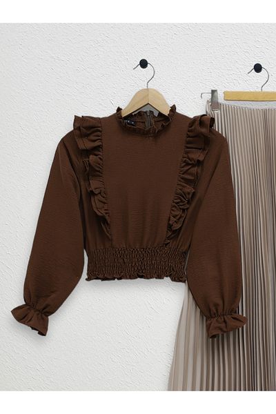 Modamorfo Μπλούζα Robadan Ruffled Waist Gathered Ayrobin -καφέ