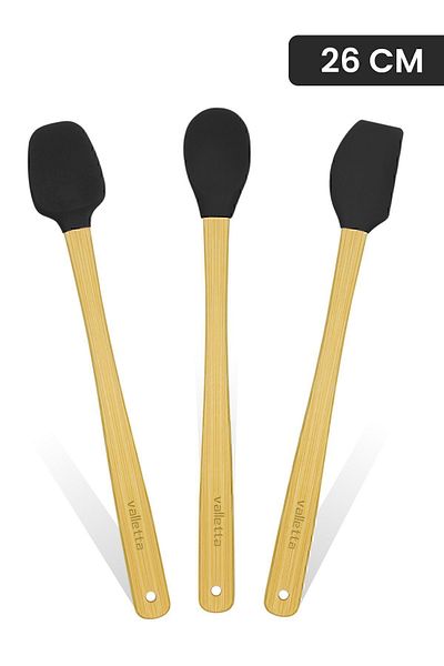 valletta Indigo Black Bamboo Silicone Spatula - Set of 3 Long 26 Cm