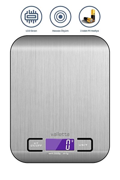valletta Okavango Pil Hediyeli Mutfak Terazisi Dijital Tartı Hassas Lcd Ekran...