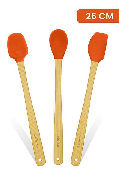 valletta Indigo Orange Bamboo Silicone Spatula - Set of 3 Long 26 Cm