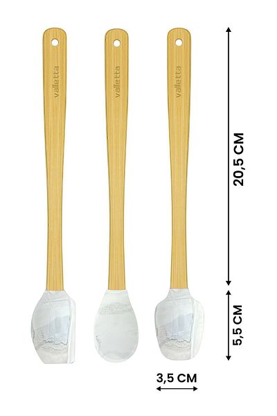 valletta Indigo 3-Piece Gray-Marble Bamboo Silicone Spatula Set - Long 26 cm
