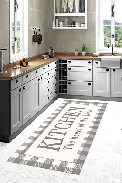 Brillant Açık Gri Kitchen Lateks Deri Taban Mutfak Halısı
