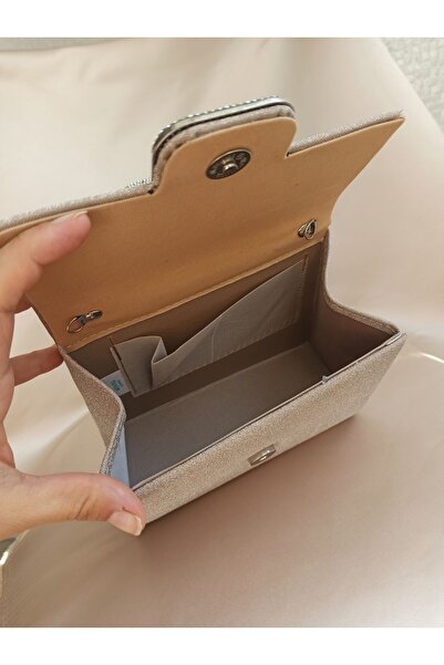 Gül Karatekin Geantă de rochie de seară cu sclipici și piatră de culoare aurie