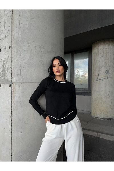 kenza'a Pulover de tricotaj cu gât crew pentru damă, cu talie elastică