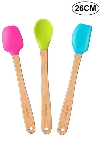 valletta Indigo 3-Piece Colorful Bamboo Handle Silicone Spatula Set Long 26cm